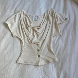 With jean sienna button up cowl neck top